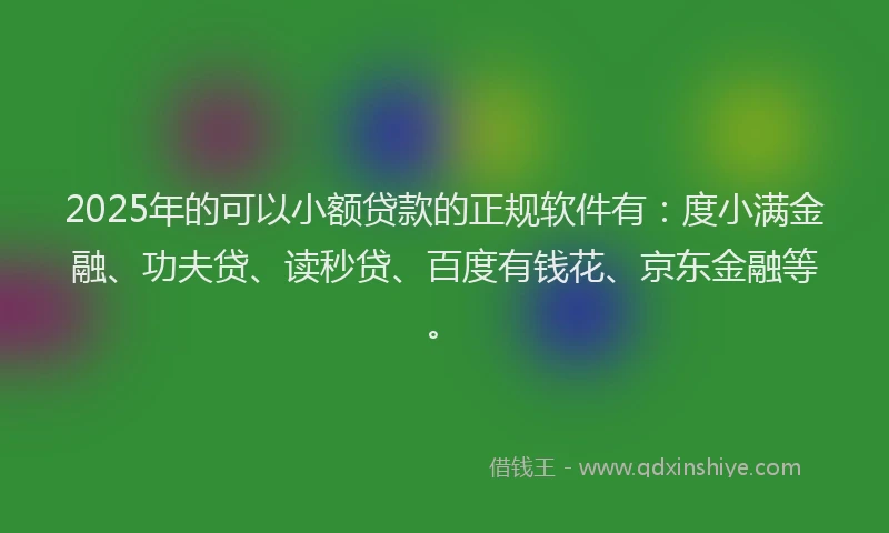 2025年的可以小额贷款的正规软件有：度小满金融、功夫贷、读秒贷、百度有钱花、京东金融等。