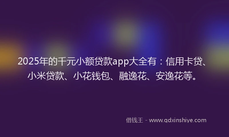 2025年的千元小额贷款app大全有：信用卡贷、小米贷款、小花钱包、融逸花、安逸花等。