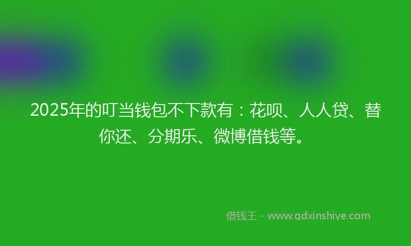 2025年的叮当钱包不下款有：花呗、人人贷、替你还、分期乐、微博借钱等。