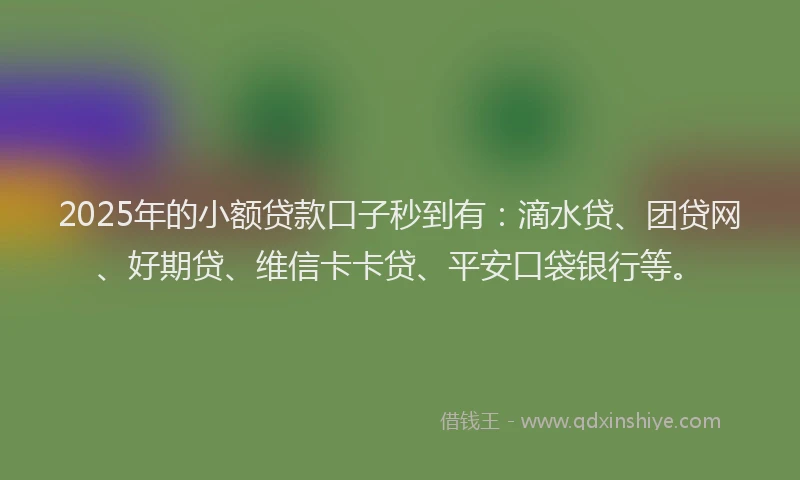 2025年的小额贷款口子秒到有：滴水贷、团贷网、好期贷、维信卡卡贷、平安口袋银行等。