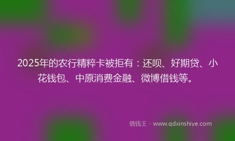 2025年的农行精粹卡被拒有：还呗、好期贷、小花钱包、中原消费金融、微博借钱等。