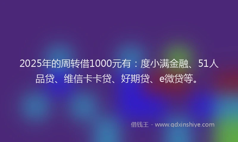 2025年的周转借1000元有：度小满金融、51人品贷、维信卡卡贷、好期贷、e微贷等。