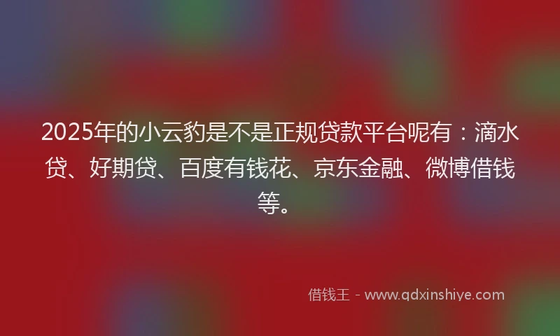 2025年的小云豹是不是正规贷款平台呢有：滴水贷、好期贷、百度有钱花、京东金融、微博借钱等。