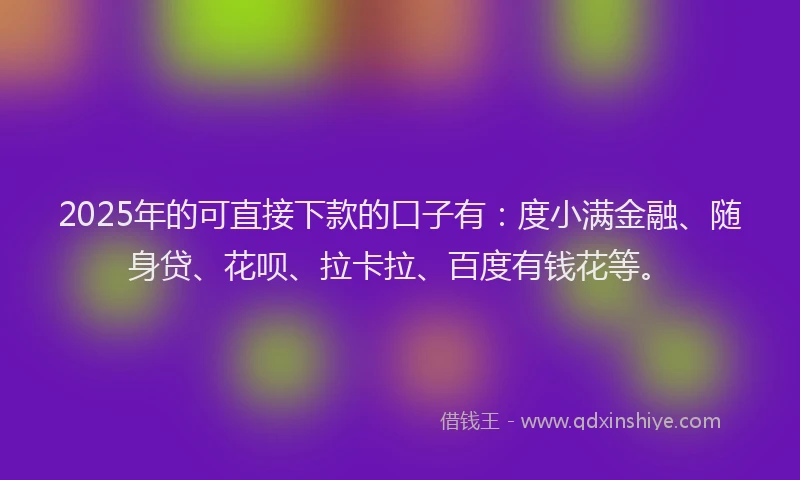 2025年的可直接下款的口子有：度小满金融、随身贷、花呗、拉卡拉、百度有钱花等。