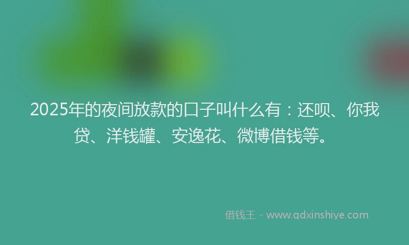 2025年的夜间放款的口子叫什么有：还呗、你我贷、洋钱罐、安逸花、微博借钱等。