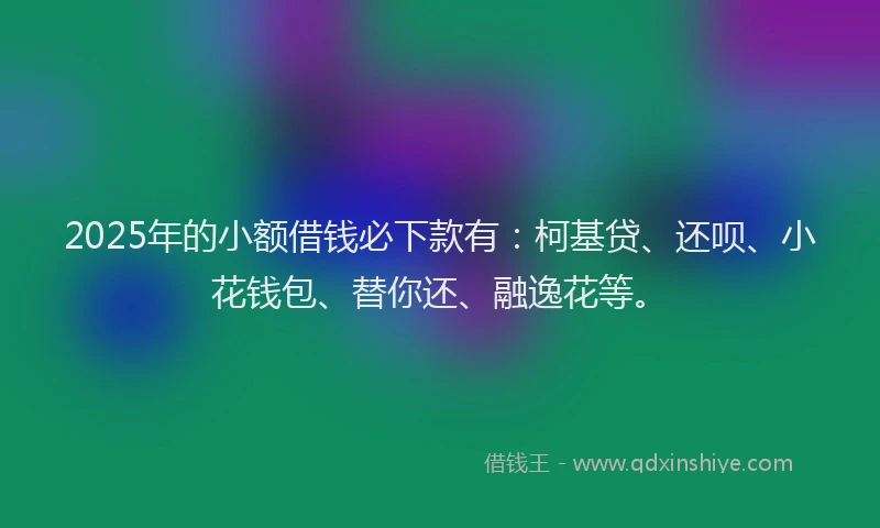 2025年的小额借钱必下款有：柯基贷、还呗、小花钱包、替你还、融逸花等。