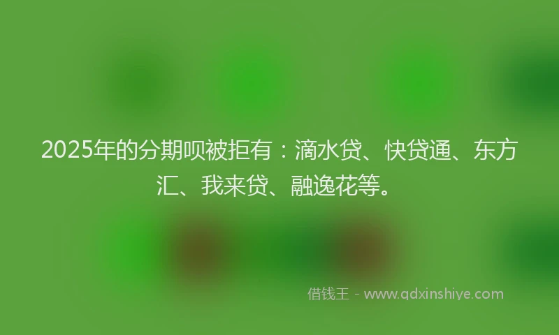 2025年的分期呗被拒有：滴水贷、快贷通、东方汇、我来贷、融逸花等。