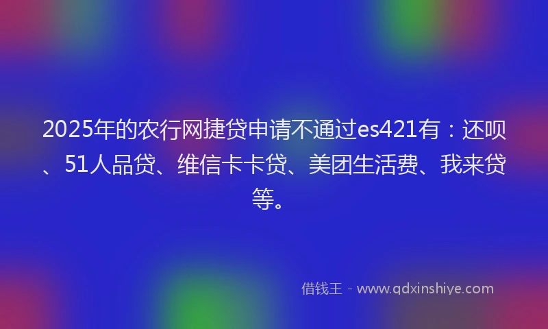 2025年的农行网捷贷申请不通过es421有：还呗、51人品贷、维信卡卡贷、美团生活费、我来贷等。