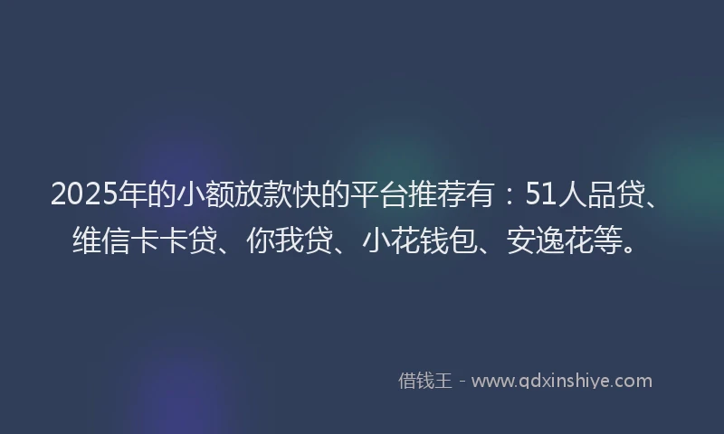 2025年的小额放款快的平台推荐有：51人品贷、维信卡卡贷、你我贷、小花钱包、安逸花等。