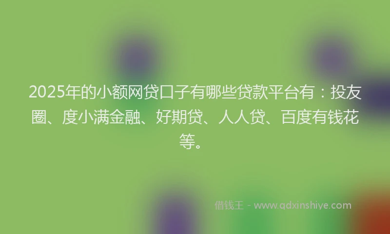 2025年的小额网贷口子有哪些贷款平台有：投友圈、度小满金融、好期贷、人人贷、百度有钱花等。