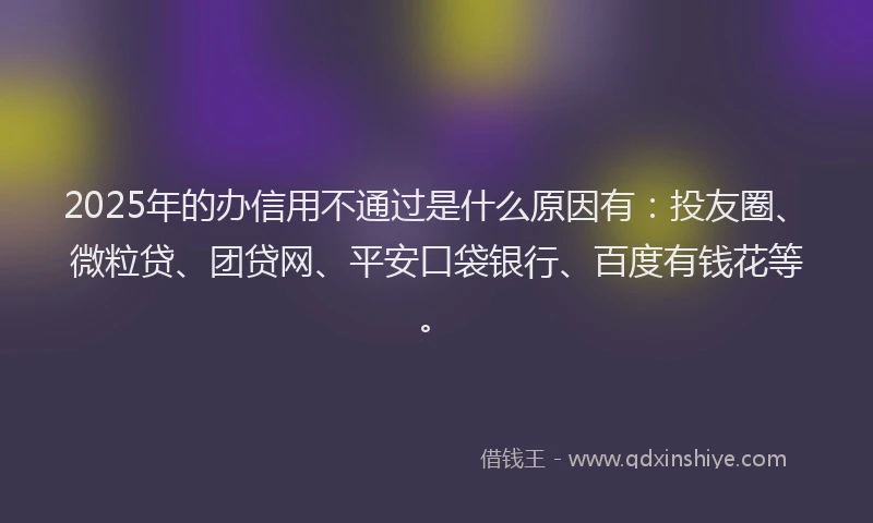 2025年的办信用不通过是什么原因有：投友圈、微粒贷、团贷网、平安口袋银行、百度有钱花等。