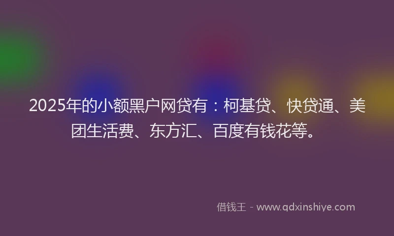 2025年的小额黑户网贷有：柯基贷、快贷通、美团生活费、东方汇、百度有钱花等。
