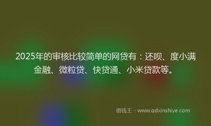 2025年的审核比较简单的网贷有：还呗、度小满金融、微粒贷、快贷通、小米贷款等。