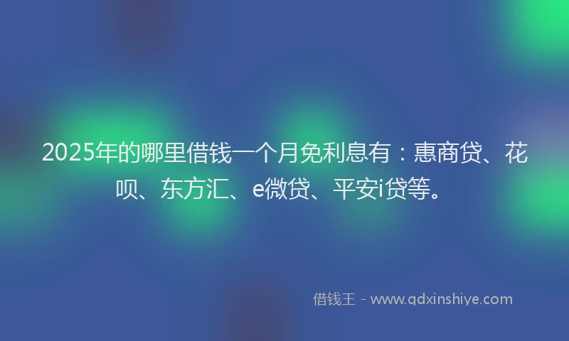 2025年的哪里借钱一个月免利息有：惠商贷、花呗、东方汇、e微贷、平安i贷等。
