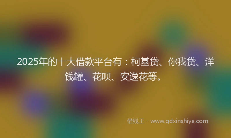 2025年的十大借款平台有：柯基贷、你我贷、洋钱罐、花呗、安逸花等。