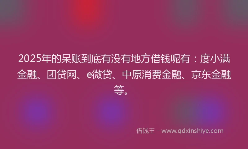2025年的呆账到底有没有地方借钱呢有：度小满金融、团贷网、e微贷、中原消费金融、京东金融等。