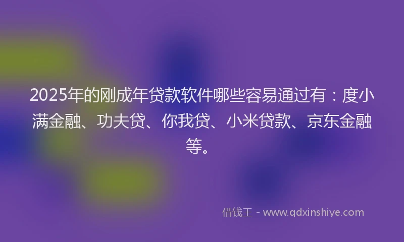 2025年的刚成年贷款软件哪些容易通过有：度小满金融、功夫贷、你我贷、小米贷款、京东金融等。