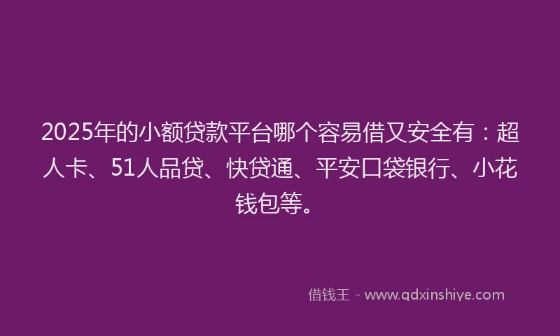 2025年的小额贷款平台哪个容易借又安全有：超人卡、51人品贷、快贷通、平安口袋银行、小花钱包等。