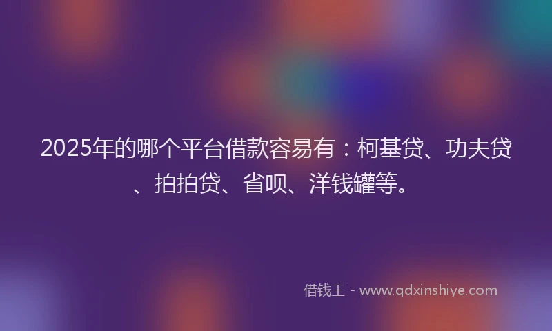 2025年的哪个平台借款容易有：柯基贷、功夫贷、拍拍贷、省呗、洋钱罐等。