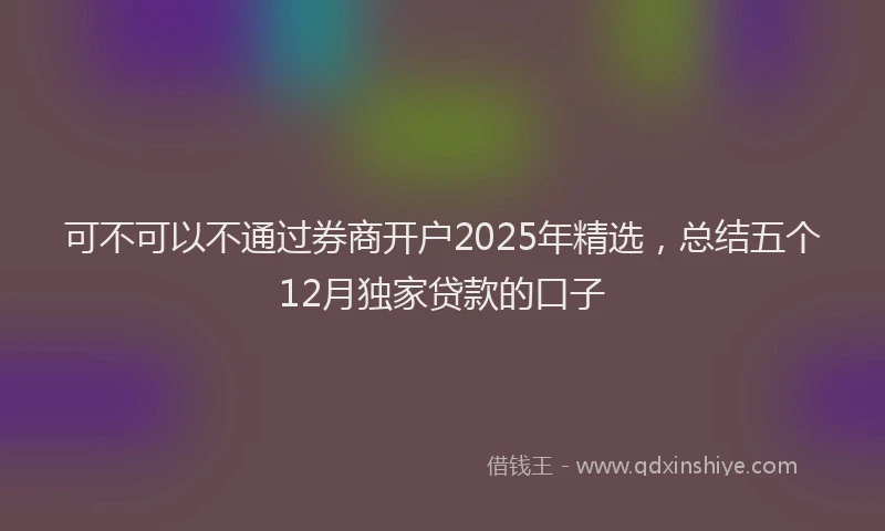 可不可以不通过券商开户2025年精选，总结五个12月独家贷款的口子