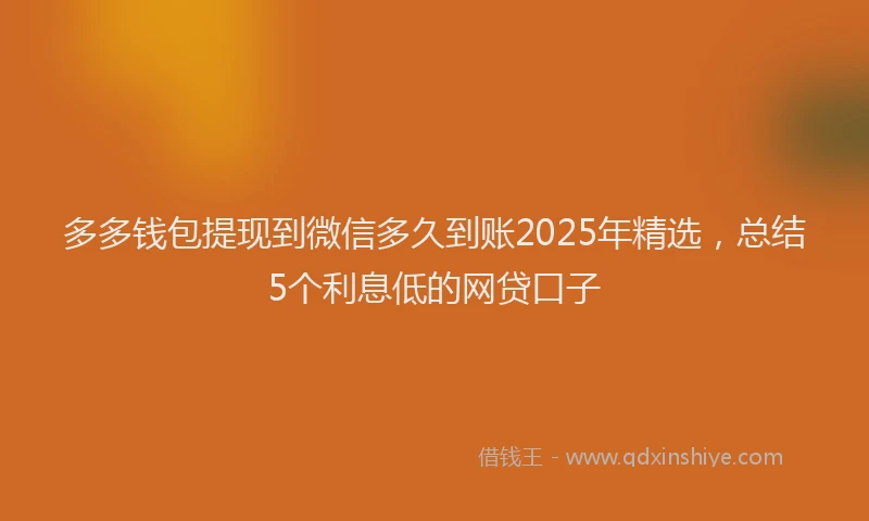 多多钱包提现到微信多久到账2025年精选，总结5个利息低的网贷口子