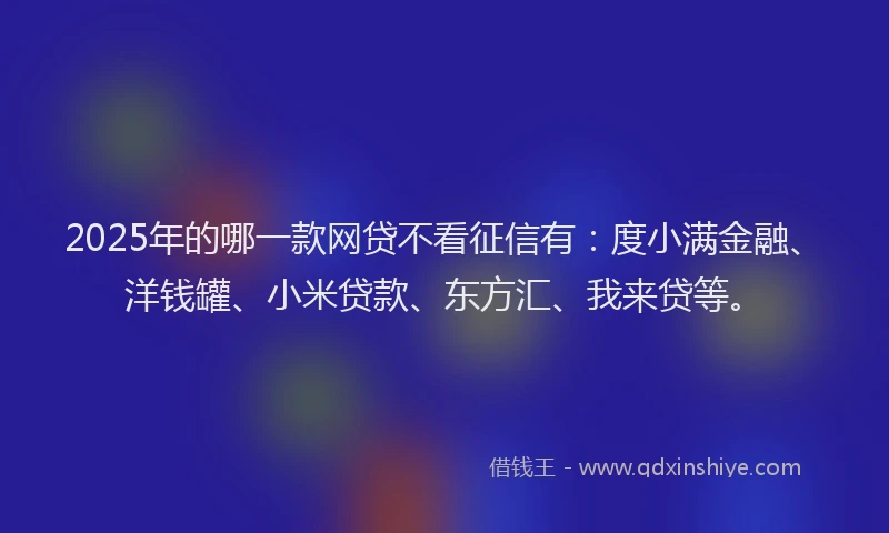 2025年的哪一款网贷不看征信有：度小满金融、洋钱罐、小米贷款、东方汇、我来贷等。