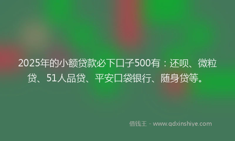 2025年的小额贷款必下口子500有：还呗、微粒贷、51人品贷、平安口袋银行、随身贷等。