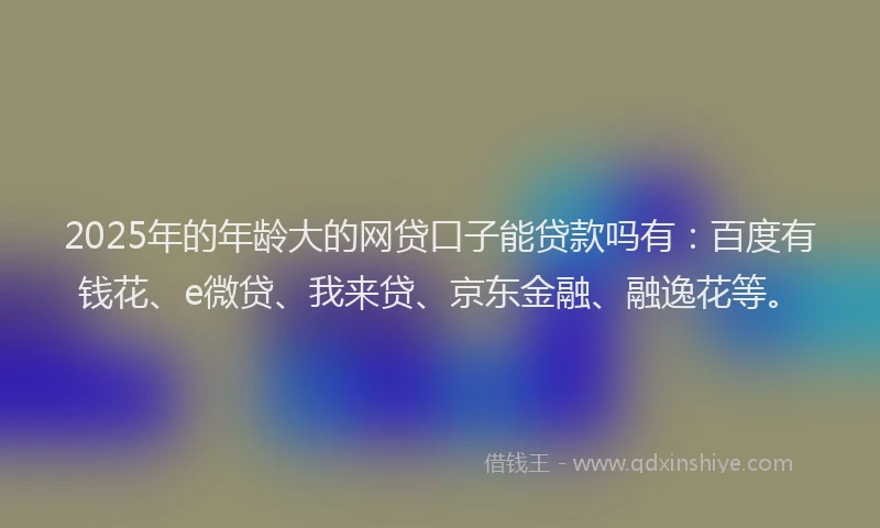2025年的年龄大的网贷口子能贷款吗有：百度有钱花、e微贷、我来贷、京东金融、融逸花等。