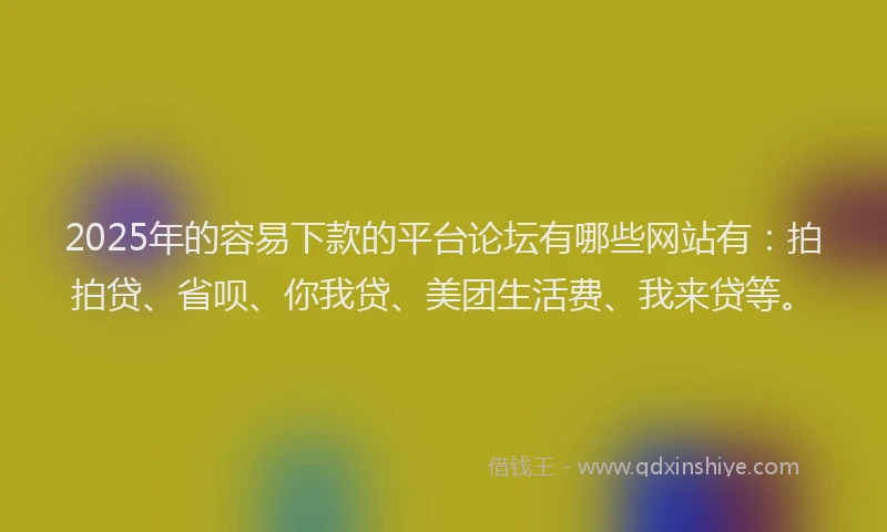 2025年的容易下款的平台论坛有哪些网站有：拍拍贷、省呗、你我贷、美团生活费、我来贷等。