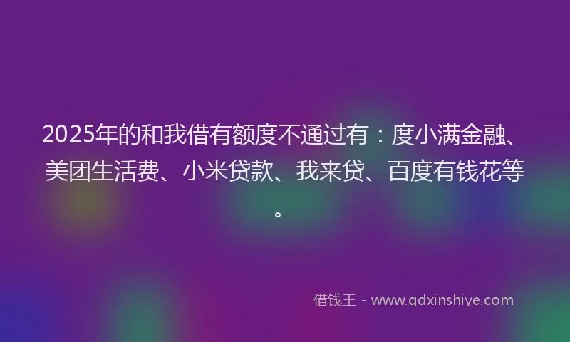 2025年的和我借有额度不通过有：度小满金融、美团生活费、小米贷款、我来贷、百度有钱花等。