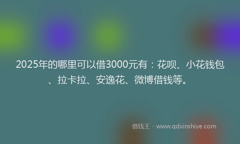 2025年的哪里可以借3000元有：花呗、小花钱包、拉卡拉、安逸花、微博借钱等。