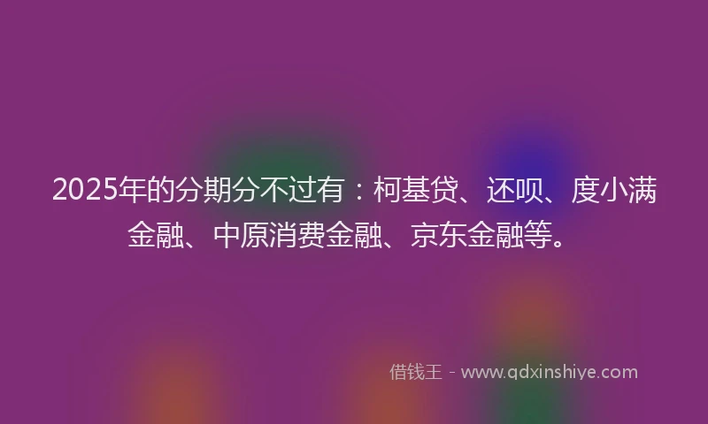 2025年的分期分不过有：柯基贷、还呗、度小满金融、中原消费金融、京东金融等。