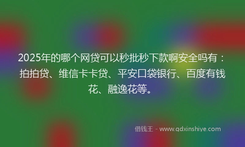 2025年的哪个网贷可以秒批秒下款啊安全吗有：拍拍贷、维信卡卡贷、平安口袋银行、百度有钱花、融逸花等。