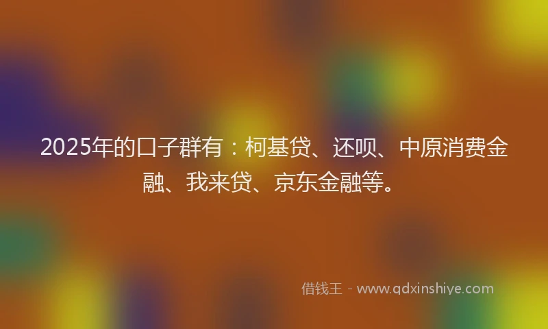 2025年的口子群有：柯基贷、还呗、中原消费金融、我来贷、京东金融等。
