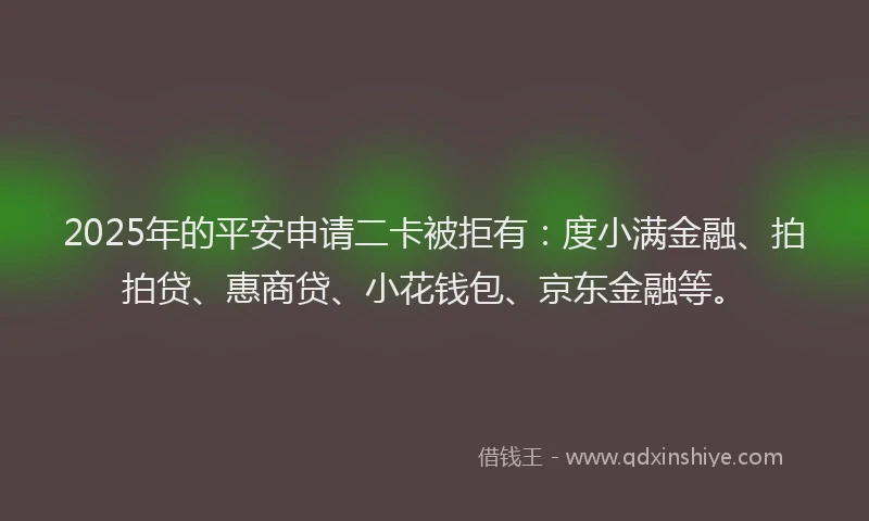 2025年的平安申请二卡被拒有：度小满金融、拍拍贷、惠商贷、小花钱包、京东金融等。