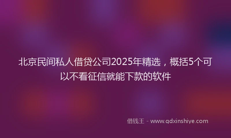 北京民间私人借贷公司2025年精选，概括5个可以不看征信就能下款的软件