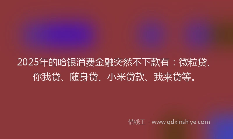2025年的哈银消费金融突然不下款有：微粒贷、你我贷、随身贷、小米贷款、我来贷等。