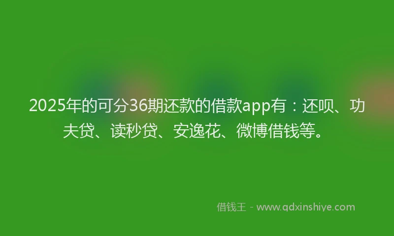 2025年的可分36期还款的借款app有：还呗、功夫贷、读秒贷、安逸花、微博借钱等。