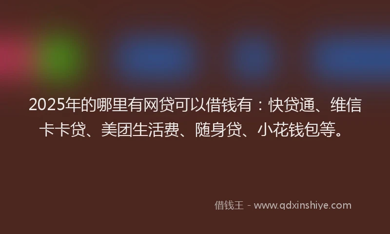 2025年的哪里有网贷可以借钱有：快贷通、维信卡卡贷、美团生活费、随身贷、小花钱包等。