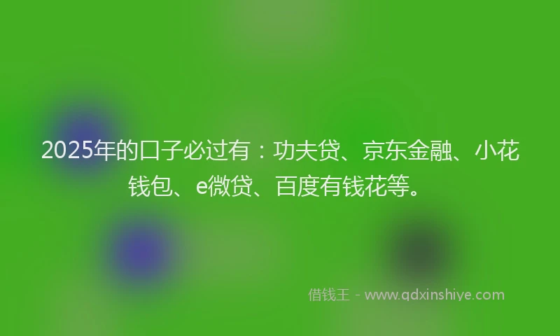 2025年的口子必过有：功夫贷、京东金融、小花钱包、e微贷、百度有钱花等。