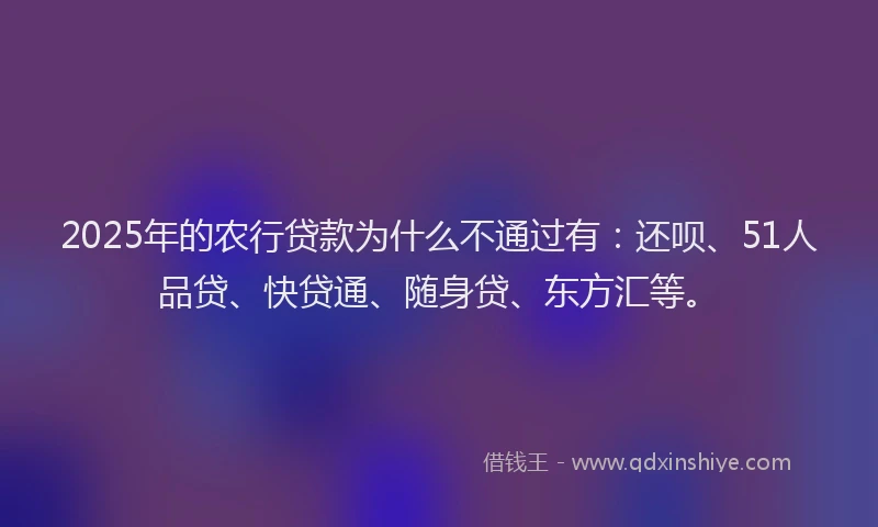 2025年的农行贷款为什么不通过有：还呗、51人品贷、快贷通、随身贷、东方汇等。