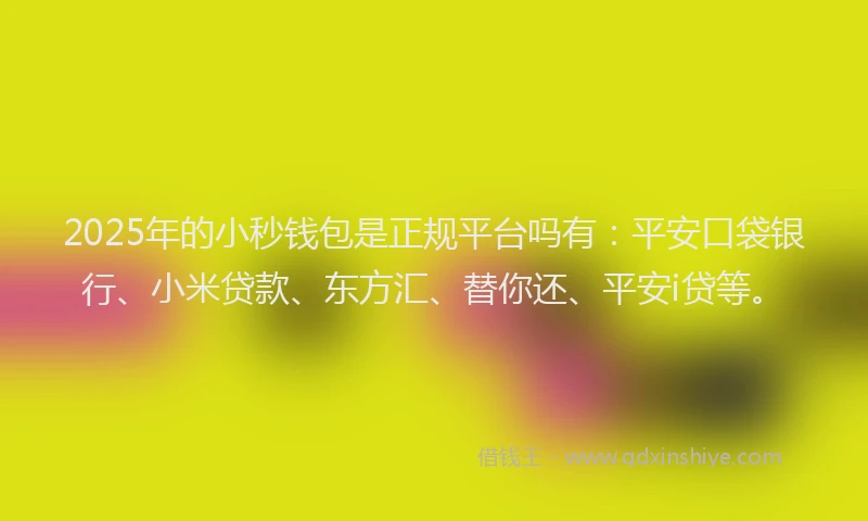 2025年的小秒钱包是正规平台吗有：平安口袋银行、小米贷款、东方汇、替你还、平安i贷等。