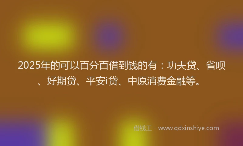 2025年的可以百分百借到钱的有：功夫贷、省呗、好期贷、平安i贷、中原消费金融等。