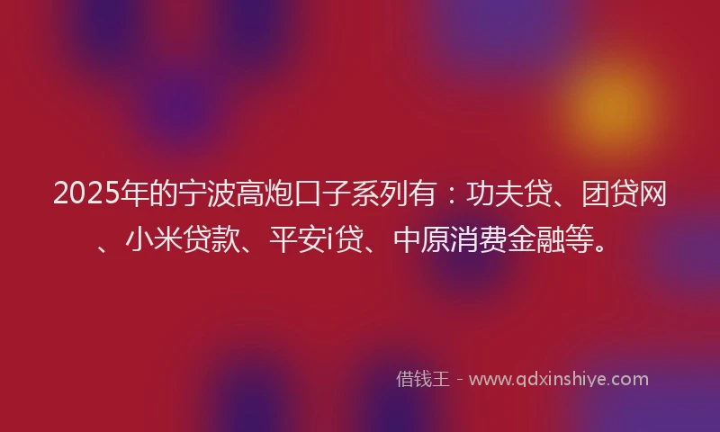 2025年的宁波高炮口子系列有：功夫贷、团贷网、小米贷款、平安i贷、中原消费金融等。