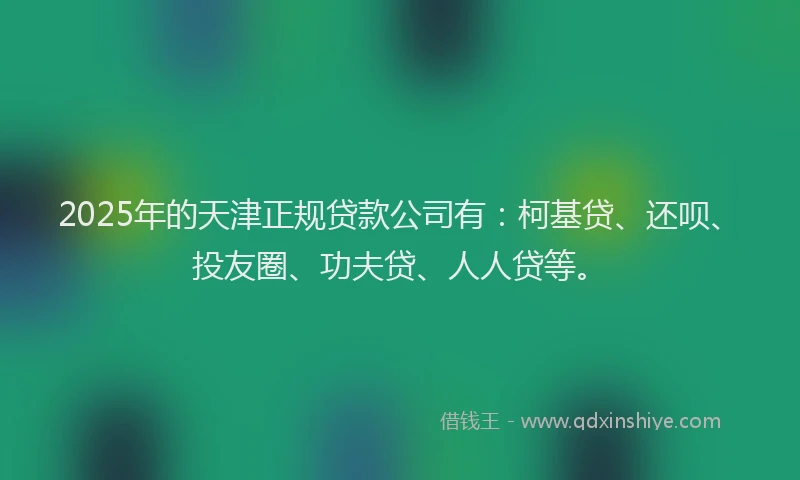 2025年的天津正规贷款公司有：柯基贷、还呗、投友圈、功夫贷、人人贷等。