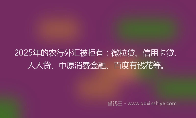 2025年的农行外汇被拒有：微粒贷、信用卡贷、人人贷、中原消费金融、百度有钱花等。