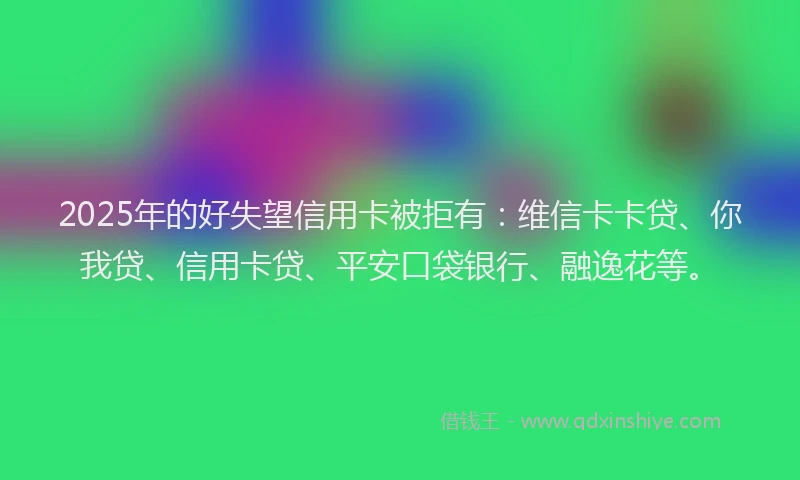 2025年的好失望信用卡被拒有：维信卡卡贷、你我贷、信用卡贷、平安口袋银行、融逸花等。
