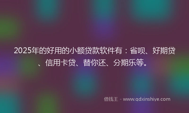 2025年的好用的小额贷款软件有：省呗、好期贷、信用卡贷、替你还、分期乐等。