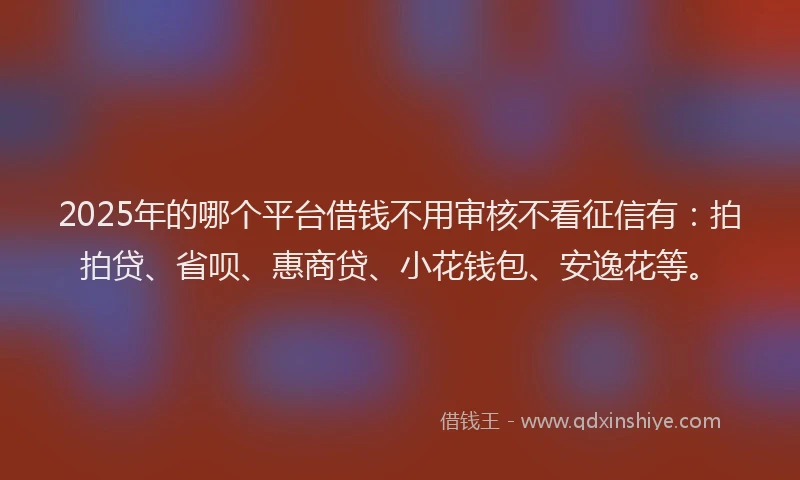 2025年的哪个平台借钱不用审核不看征信有：拍拍贷、省呗、惠商贷、小花钱包、安逸花等。
