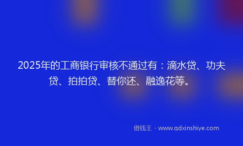 2025年的工商银行审核不通过有：滴水贷、功夫贷、拍拍贷、替你还、融逸花等。